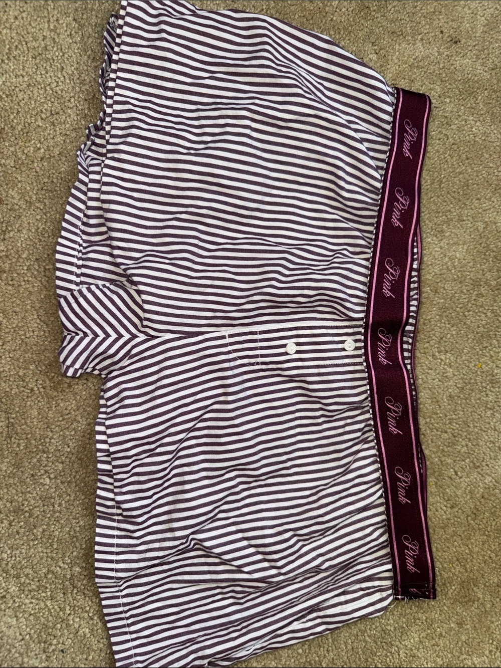 PINK Victoria's Secret White and Burgundy Striped Boyshorts